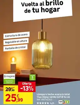 Leroy Merlin Cristal - lámpara techo acero/cristal 1uz lipplay verde oferta