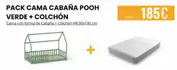 Atrapamuebles Pack cama cabaña pooh verde + colchón oferta