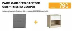 Atrapamuebles Pack cabecero capitone gris + 1 mesita cooper oferta