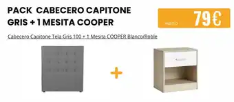 Pack cabecero capitone gris + 1 mesita cooper