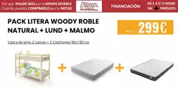 Atrapamuebles Pack litera woody roble natural + lund + malmo oferta