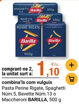 BonpreuEsclat Barilla pasta Penne Rigate, Spaghetti Núm.5, Bavette Núm.13 o Maccheroni oferta