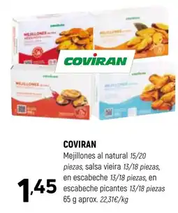 Coviran COVIRAN Mejillones al natural 15/20 piezas, salsa vieira 13/18 piezas, en escabeche 13/18 piezas, en escabeche picantes oferta