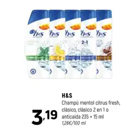 Coviran H&S Champú mentol citrus fresh, clásico, clásico 2 en 1 o anticaída oferta
