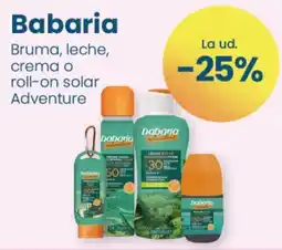 Clarel Babaria bruma, leche, crema o roll-on solar adventure oferta