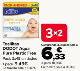 Carrefour Dodot toallitas aqua pure plastic free oferta