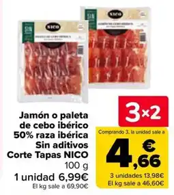 Carrefour Nico jamón o paleta de cebo ibérico oferta