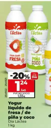 Dia Supermercados Dia Láctea yogur líquido de fresa / de piña y coco oferta