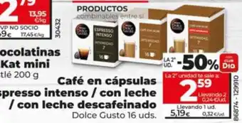 Dolce Gusto Cafe en capsulas espresso intenso / con leche/con leche descafeinado
