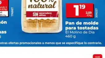 Dia Supermercados El Molino de Dia pan de molde para tostadas oferta