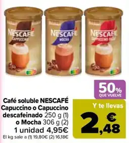Carrefour Nescafe cafe soluble capuccino o capuccino descafeinado o mocha oferta