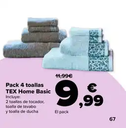 Carrefour tex home basic pack 4 toallas oferta