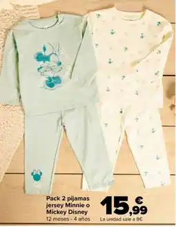 Carrefour Pack 2 pijamas jersey Minnie o Mickey Disney oferta