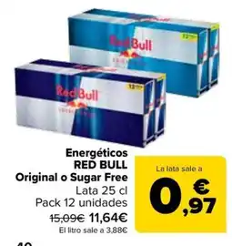 Carrefour Red Bull energéticos original o sugar free oferta