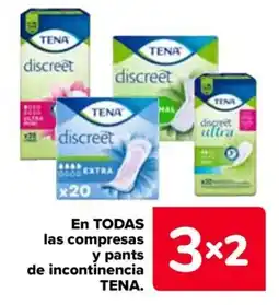 Carrefour Tena en todas las compresas y pants de incontinencia discreet oferta