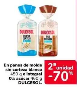 Carrefour Dulcesol en panes de molde sin corteza blanco e integral oferta