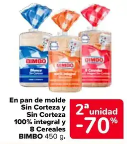 Carrefour Bimbo en pan de molde Sin CorTeza y Sin CorTeza 100% integral y 8 Cereales oferta