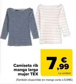 Carrefour tex camiseta rib manga larga mujer oferta