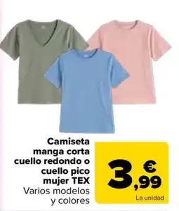 Carrefour tex camiseta manga corta cuello redondo o cuello pico mujer oferta