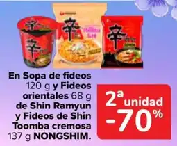 Carrefour Nongshim en opa de fideos y fideos orientales de shin ramyun y fideos de shin toomba cremosa oferta