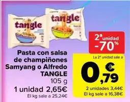 Carrefour Tangle pasta con salsa de champiñones Samyang o Alfredo oferta