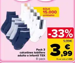 Carrefour Tex Pack 3 calcetines tobillero adulto o infantil oferta