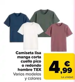 Carrefour Camiseta lisa manga corta cuello pico o redondo hombre TEX oferta