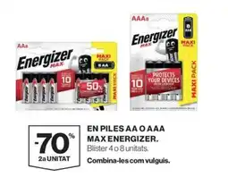 El Corte Inglés Energizer max en piles aa o aaa oferta