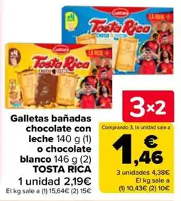 Carrefour Tosta Rica galletas bañadas chocolate con leche o chocolate blanco oferta