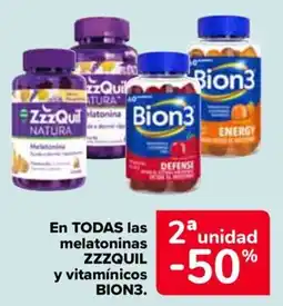Carrefour ZzzQuil y Bion3 en todas las melatoninas y vitaminicos oferta