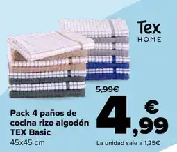 Carrefour Tex Home pack 4 paños de cocina rizo algodón tex basic oferta