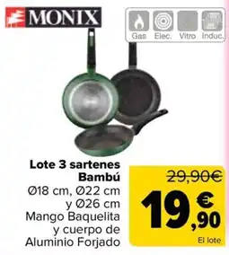 Carrefour Monix lote 3 sartenes bambú oferta