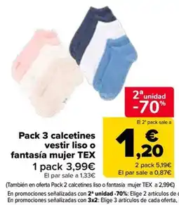 Carrefour Pack 3 calcetines vestir liso o fantasía mujer TEX oferta