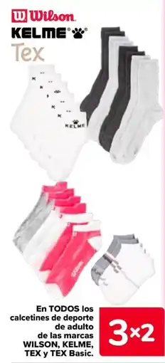 Carrefour Wilson kelme tex y tex basic en todos los calcetines de deporte de adulto de las marcas oferta