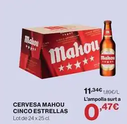 Hipercor Mahou - cervesa cinco estrellas oferta