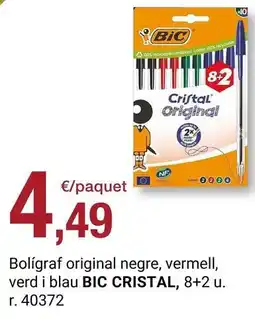 BonpreuEsclat Cristal - bolígraf original negre, vermell, verd i blau bic , 8+2 u oferta