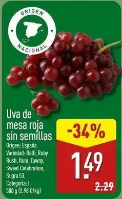 ALDI Origen - uva de mesa roja sin semillas oferta