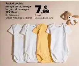 Carrefour Tex basic - pack 4 bodies manga corta manga larga o sin mangas oferta
