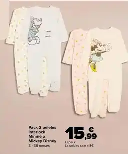 Carrefour Pack 2 peleles interlock minnie o mickey disney oferta