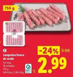 Lidl Longaniza fresca de cerdo oferta