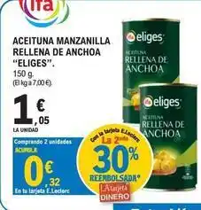 E.Leclerc Eliges - aceituna manzanilla rellena de anchoa oferta