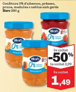 Sorli Hero confitura 0% d'albercoc, préssec, pruna, maduixa o nabius amb gerds oferta