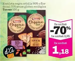 Sorli Torras Organic Bio xocolata negra criolla 90% o flor de sal 70% oferta