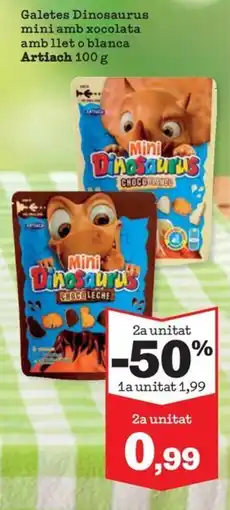 Sorli Artiach galetes dinosaurus mini amb xocolata amb llet o blanca oferta