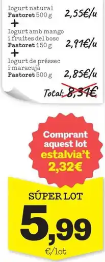 Sorli Pastoret iogurt natural iogurt amb mango i fruites del bosc iogurt de préssec i maracuja oferta