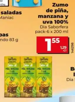 Dia Supermercados Dia Saborfera zumo de piña manzana y uva 100% oferta