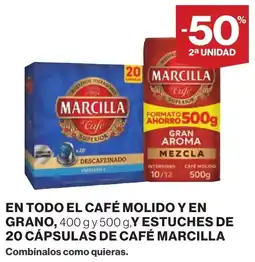 Supercor Marcilla café en todo el cafe molido en grano y estuches de 20 capsulas de cafe oferta