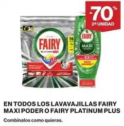 Supercor Fairy en todo los lavavajillas maxi poder o fairy platinum plus oferta