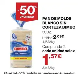 Supercor Bimbo pan de molde blanco sin cor teza oferta