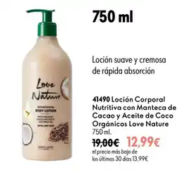 Oriflame Love Nature loción corporal nutritiva con manteca de cacao y aceite de coco orgánicos oferta